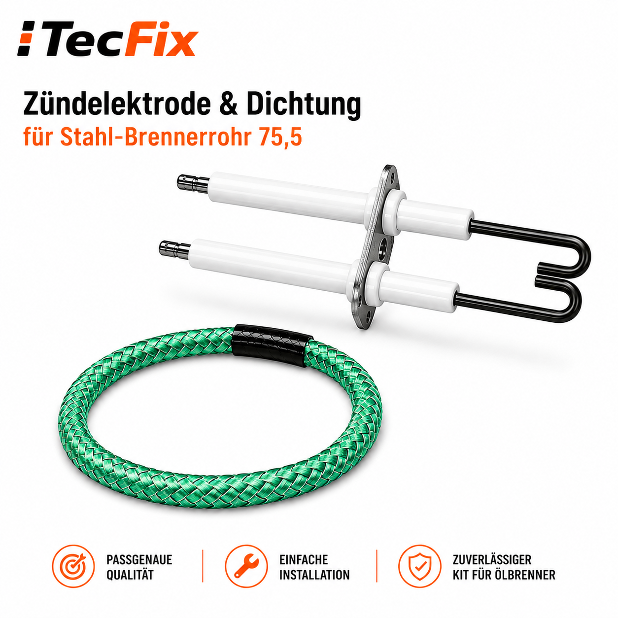Zündelektrode & Dichtung für Stahl-Brennerrohr 75,5 für Buderus BE / BE-A [17-34 kW]