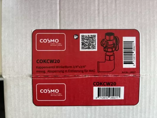 COSMO Kappenventil Winkelform 3/4"x3/4" messg. Absperrung m Entleerung für MAG Nr.:COKCW20