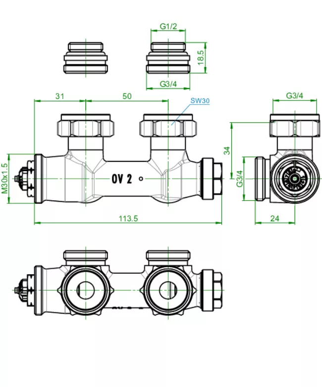 Oventrop Anschlussarmatur Multiblock T Anschluss AG 1/2" Eckform | 1184084