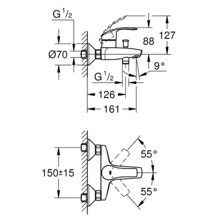 Grohe EH-Badebatterie Eurosmart Standard o.Garnitur verchromt | 33300002