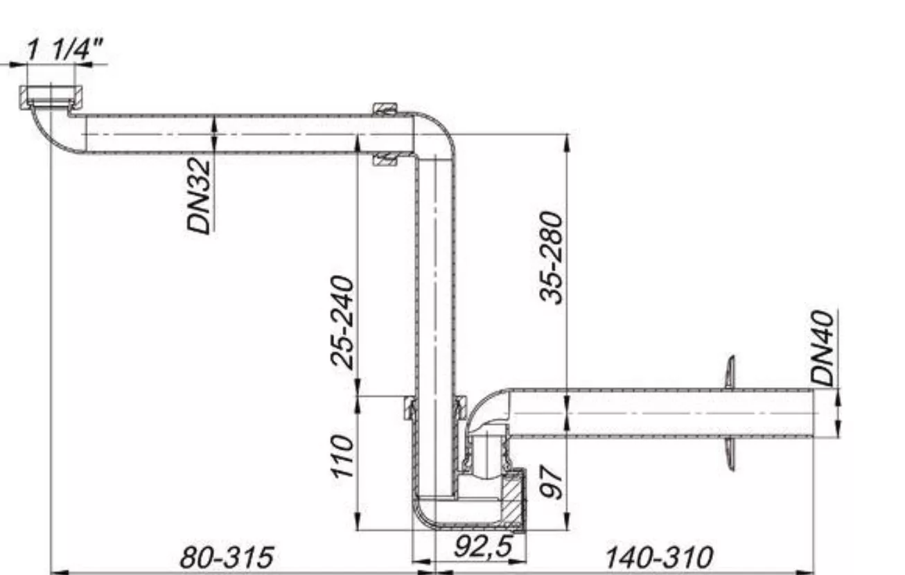 Dallmer Waschtisch-Möbel-Siphon 137, 1 1/4"x DN 40 | 051110