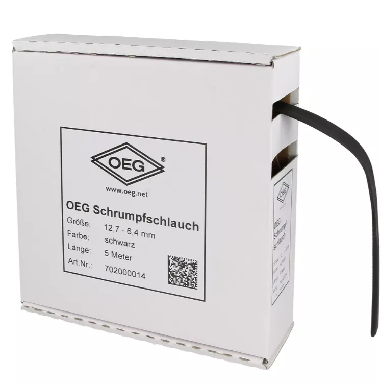 OEG Schrumpfschlauch schwarz 5 m aus Polyolefin 12,7 - 6,4 mm | 702000014