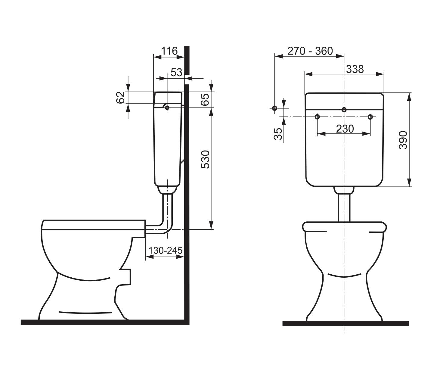 VIGOUR Aufputz WC Spülkasten Spar 6 L weiss mit Start/Stopp-Spültechnik | V2SP6N