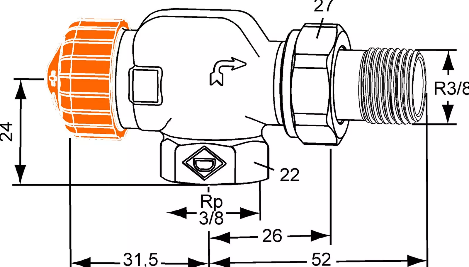 Heimeier Ventilunterteil Eclipse DN10 Axial vernickelt | HTVEC10A