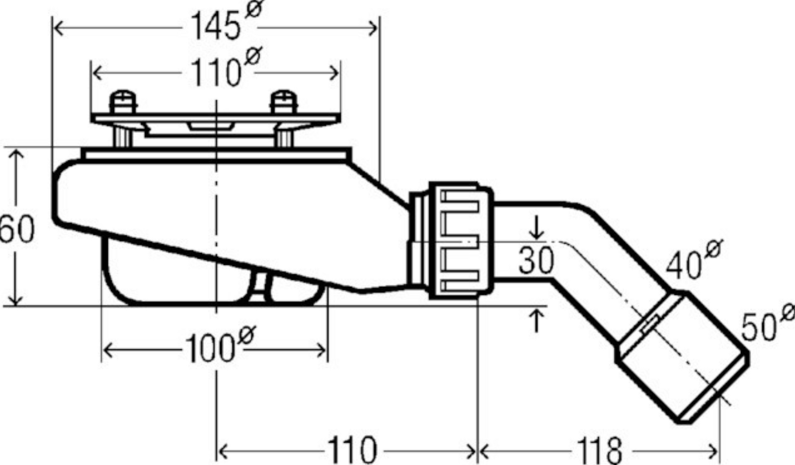 Viega Ablauf Funktionseinheit Tempoplex 90mm ohne Abdeckhaube, Ablauf 45 Grad BH:60mm | 634117
