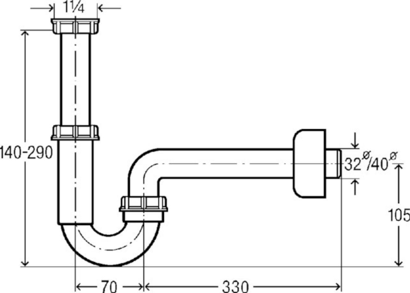 Viega Waschtisch-Röhrensiphon 32mm aus Kunststoff | 105952