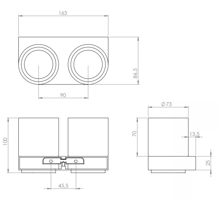 VIGOUR Doppelglashalter derby V3 mit Glas verchromt | V3DEGHD