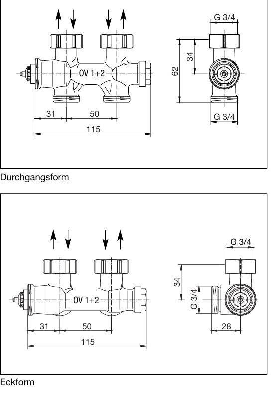 Oventrop Anschlussarmatur Multiblock TU Ein-Zweirohr Anschluss AG 1/2" Durchgang | 1184033
