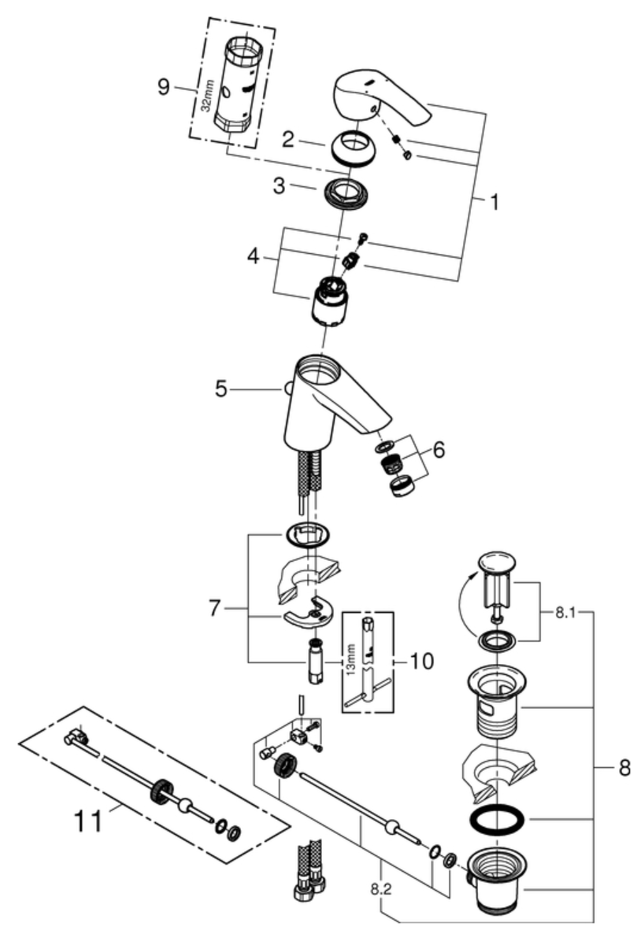 Grohe EH-WT-Batterie Eurosmart Standard m.Ablaufgarnitur verchromt | 33265002