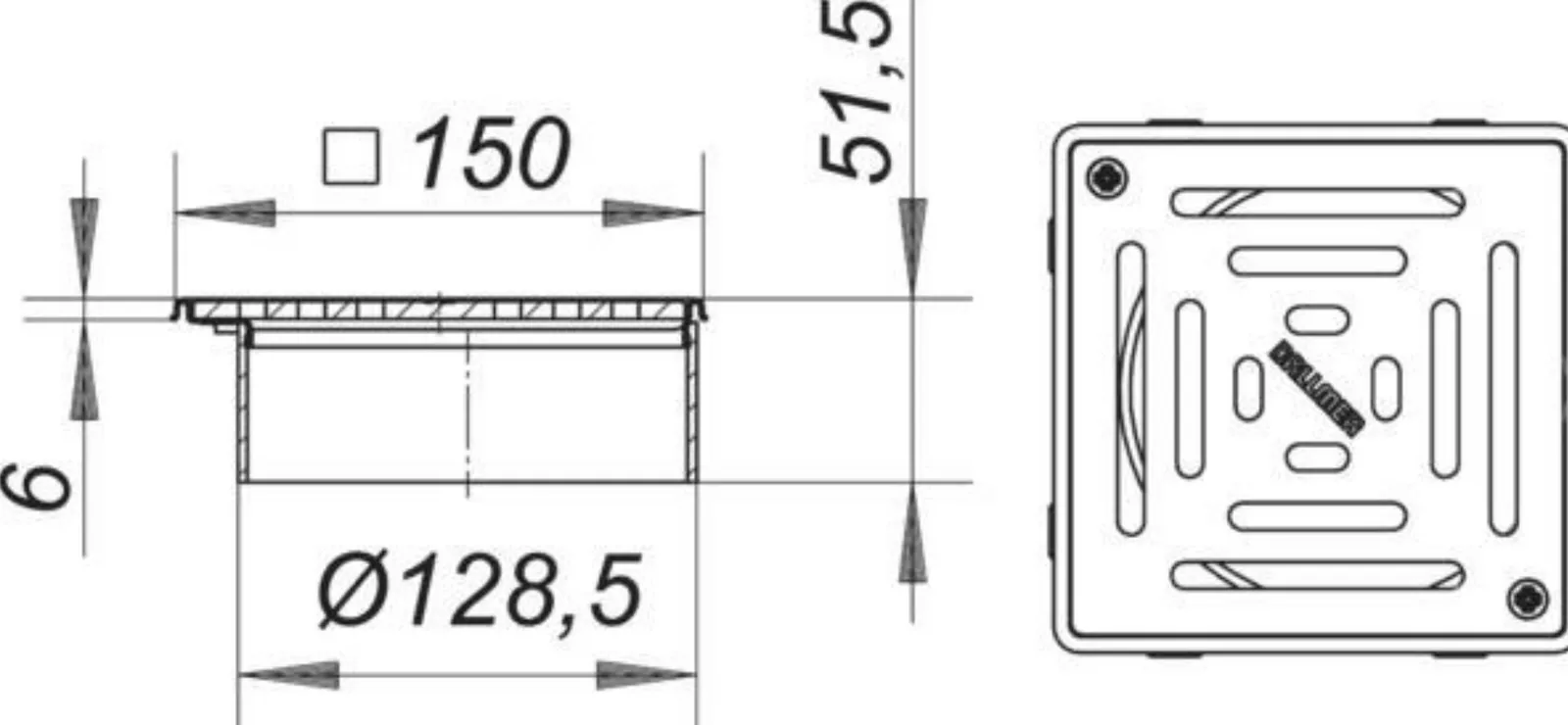 Dallmer Aufsatz VS 15 Rahmen Rost aus Edelstahl 150x150mm | 500366