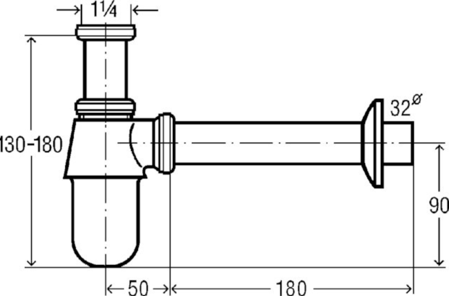Viega Waschtisch-Tassensiphon 1 1/4"G mit Verstellrohr 75mm verchromt | 100674