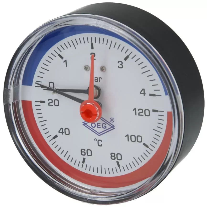 THERMIS Thermomanometer 3081 – 80 Mm, G1/2 Onderaansluiting – 0-120°C En 0-4 Bar – Met Afsluitventiel – Voor Gelijktijdige Druk- En Temperatuurmeting – EU-kwaliteit