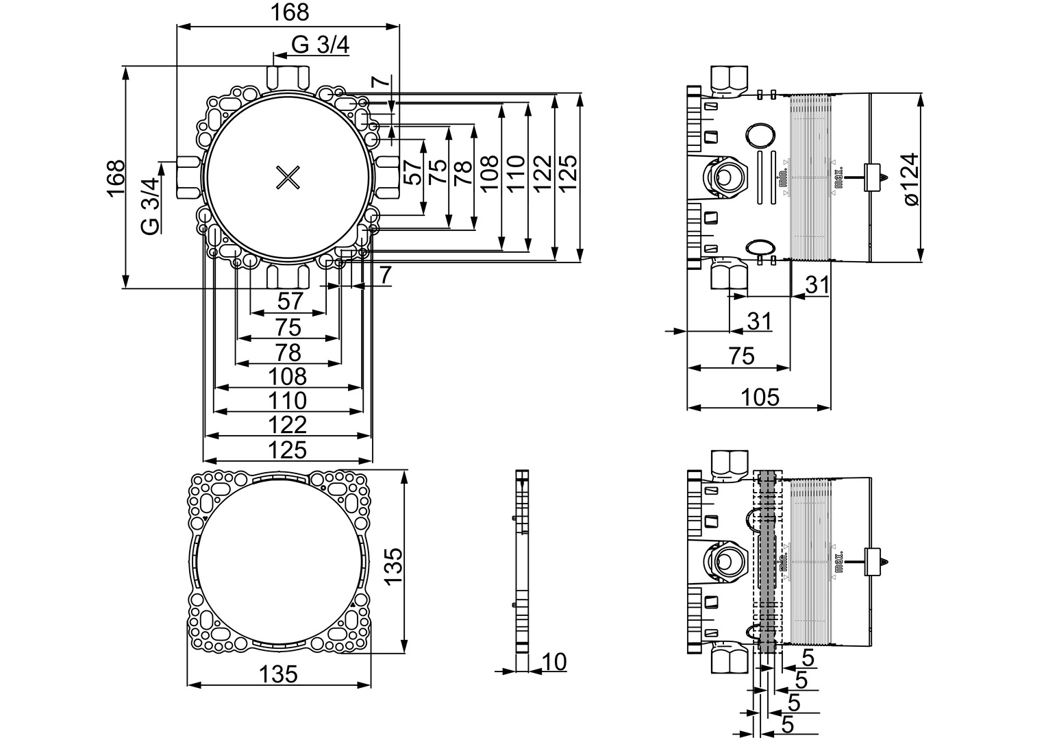 HANSA Unterputzkörper HANSABLUEBOX DN20 mit Vorabsperrung G3/4 | 80010000