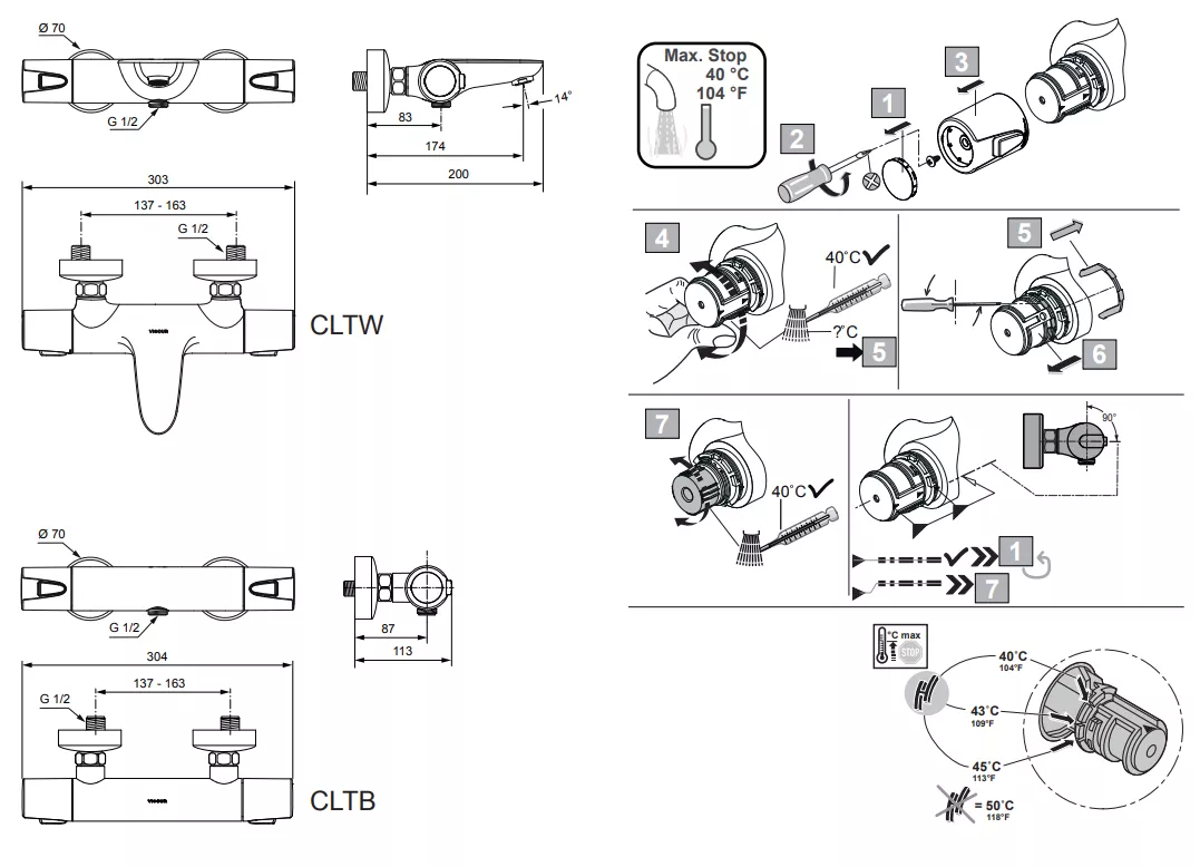 VIGOUR Aufputz-Bade-Thermostat clivia V2 ohne Brausegarnitur verchromt | CLTW