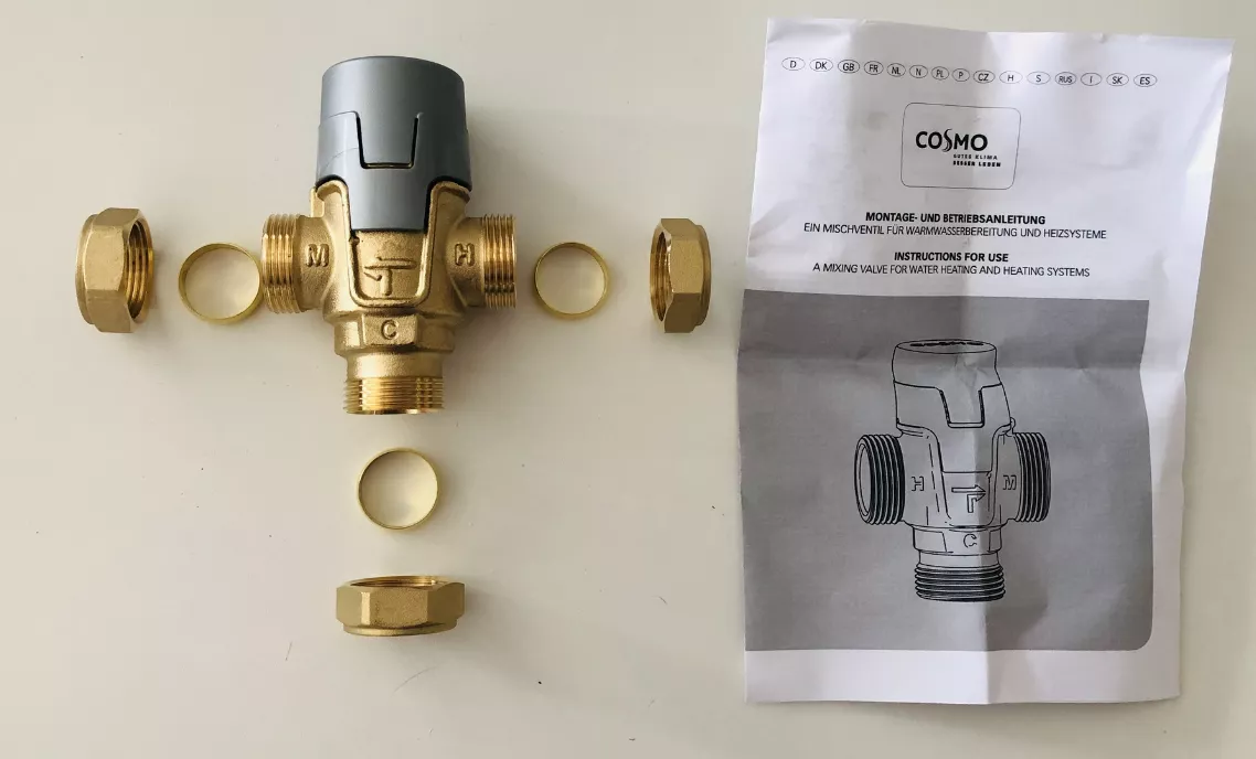 COSMO Brauchwassermischer 35-65 Grad C KvS=1,6 o. Dämmbox | CBWM22