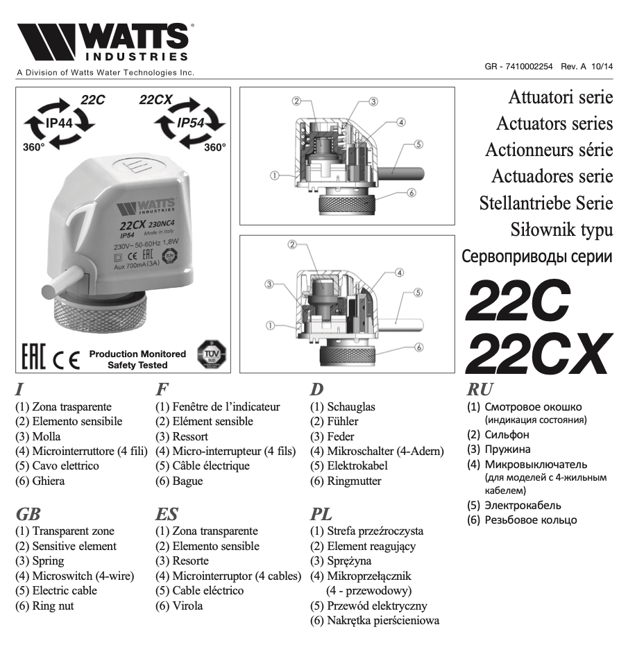 Watts Stellantrieb 230V Fußbodenheizung M30 x 1,5 22CX 230V Stromlos geschlossen Nr.: 10029671