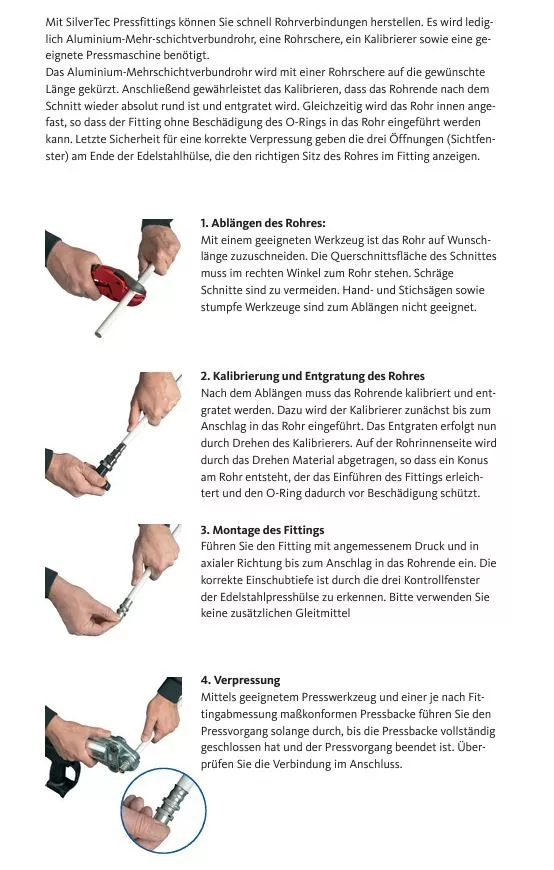 SilverTec Pressfitting für Mehrschichtverbundrohr Alu Verbundrohr Kontur TH & U