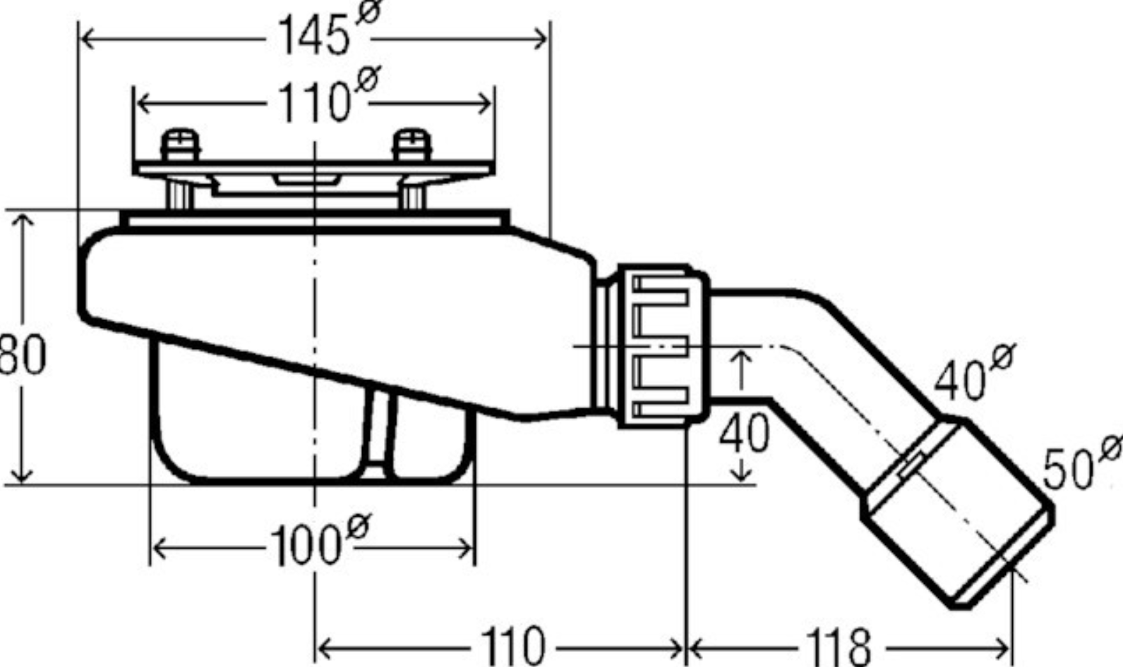 Viega Ablauf Funktionseinheit Tempoplex 90mm ohne Abdeckhaube, Ablauf 45 Grad | 575625