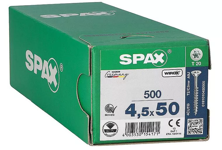 SPAX + Vorteilspaket WS , Senkkopfschrauben WIROX Teilgewinde ø 4,5 x 50 mm, 3000 Stück + gratis WS BOX
