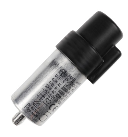 Weishaupt Kondensator-Set 5 uF 420V Anschlussfahnen 6,3, Abmessung: ø 30 x 58 mm | 713124