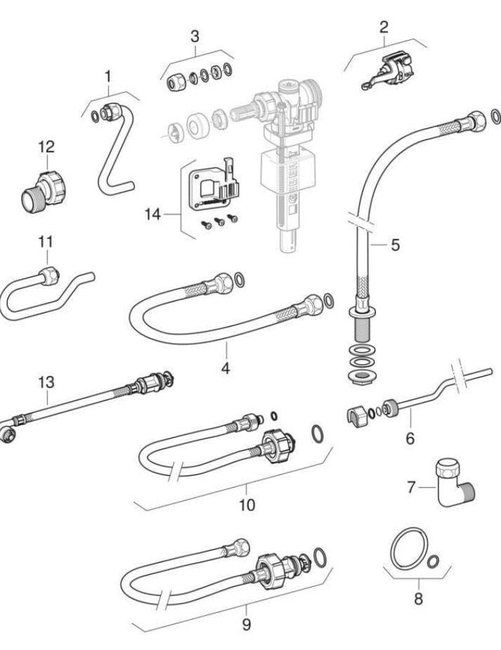Geberit GE Typ 383 Füllventil, WA seitlich 3/8", Nippel aus Messing | 240700005