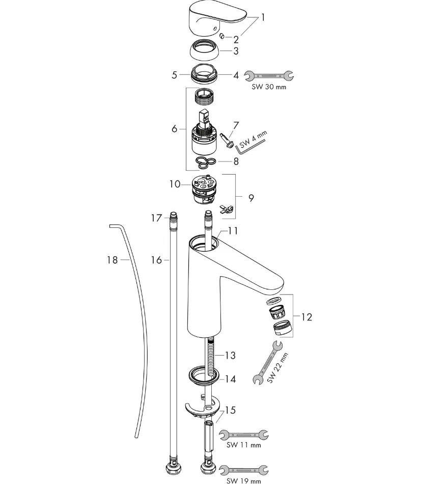 Hansgrohe Einh.WT-Batterie Focus E2 Comf.Zone 100 mit Ablaufgarnitur verchromt | 31607000