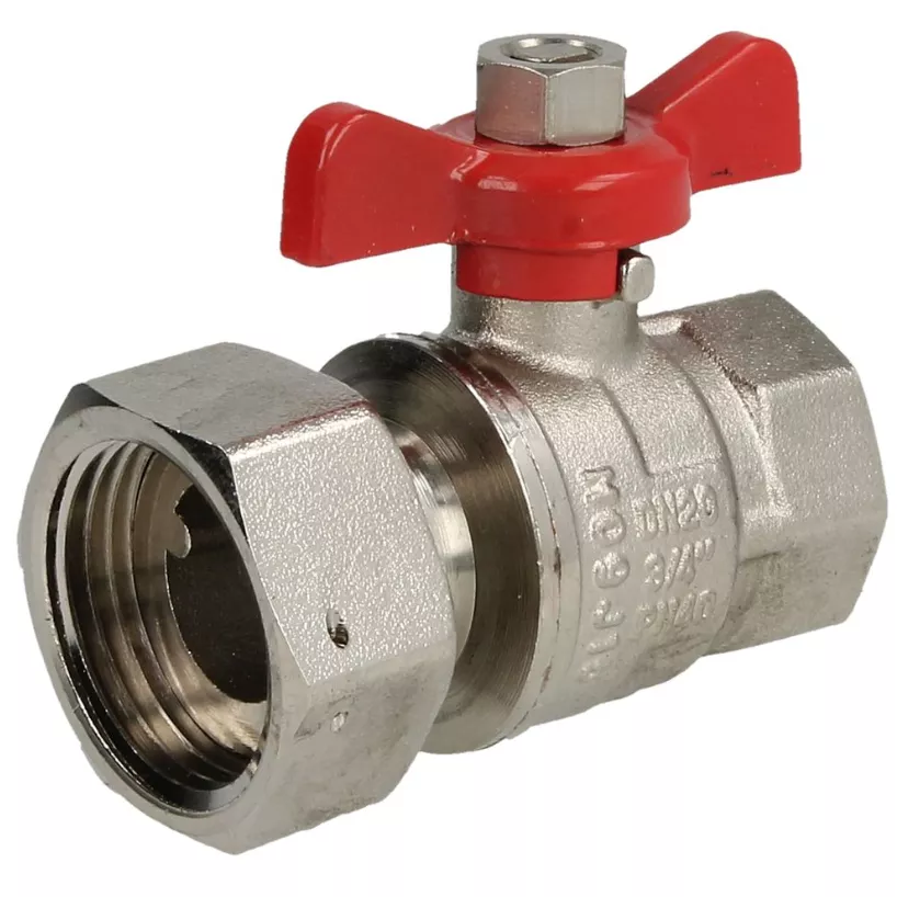 Messing Kugelhahn 3/4" x 1" IG/ÜWM mit Flügelgriff rot