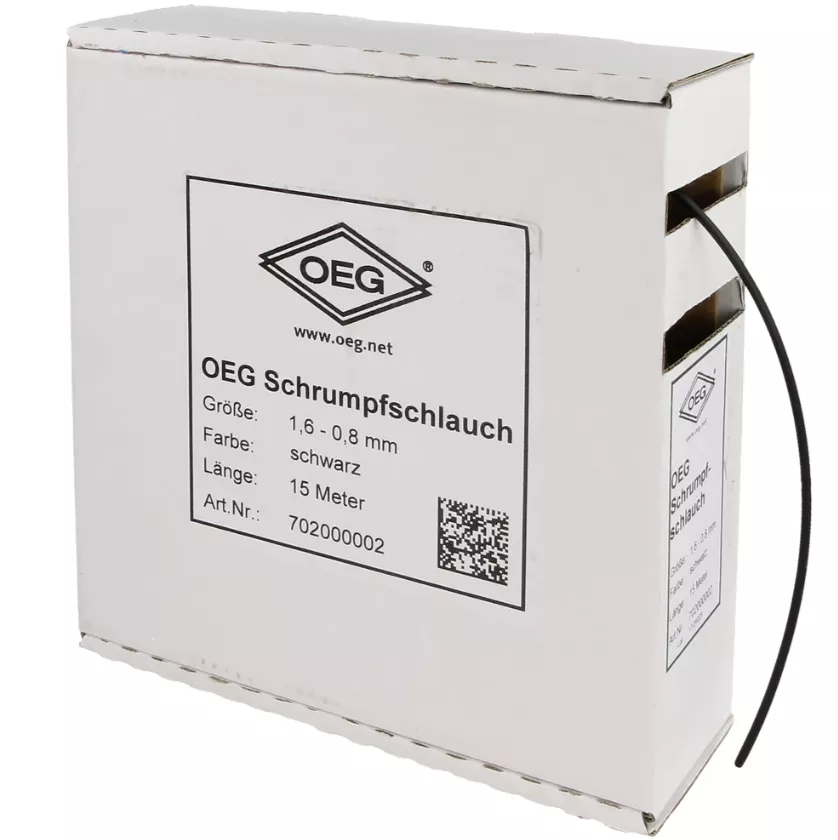 OEG Schrumpfschlauch schwarz 15 m aus Polyolefin 1,6 - 0,8 mm | 702000002