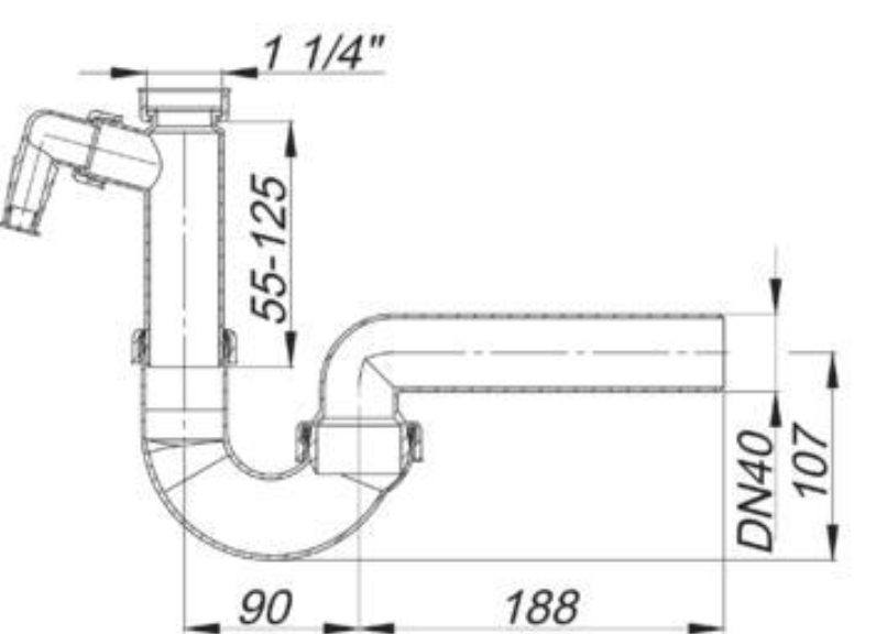 Dallmer Siphon f.Spüle 1 1/4"xDN 40 mit Waschgeräteanschluss | 020116