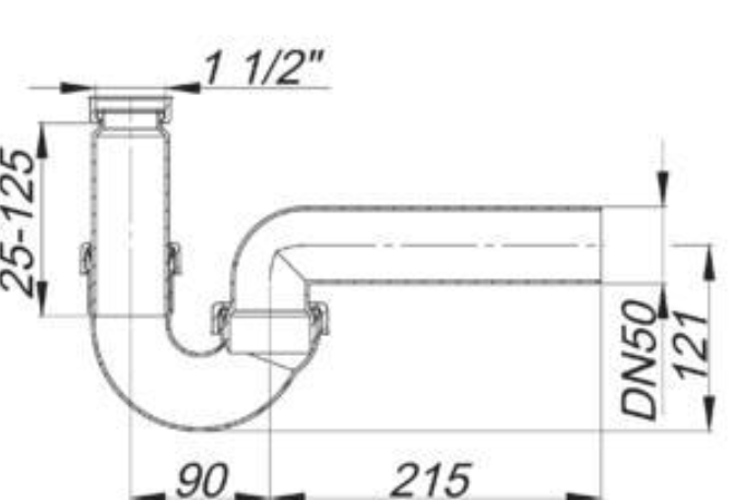 Dallmer Siphon f.Spüle 1 1/2"xDN 50 ohne Waschgeräteanschluss | 010223