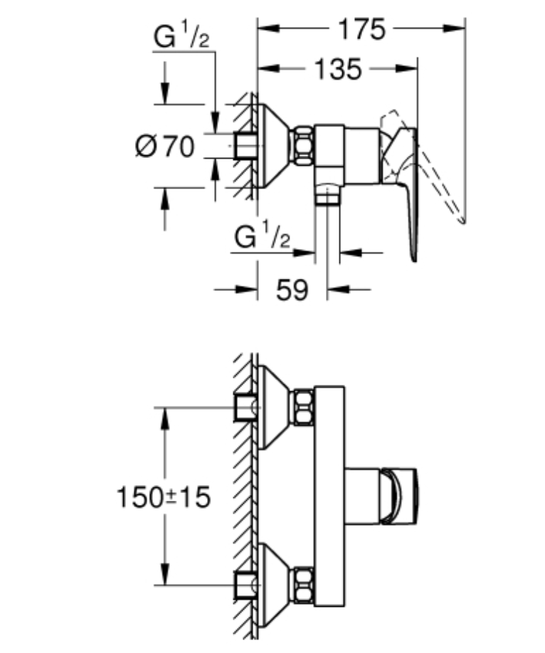 Grohe EH-Brausebatterie BauEdge Wandmontage eigensicher chrom | 23635001