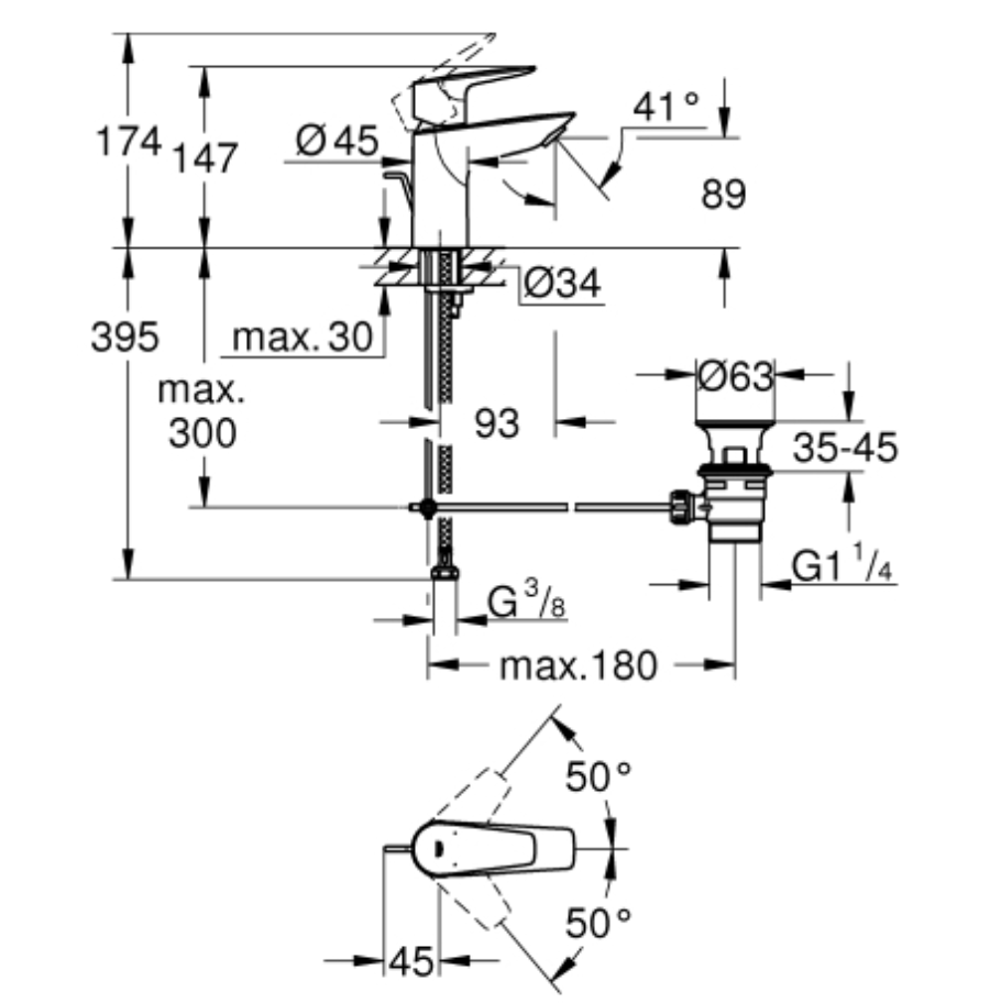Grohe EH-Waschtischbatterie BauEdge S-Size chrom | 23328001