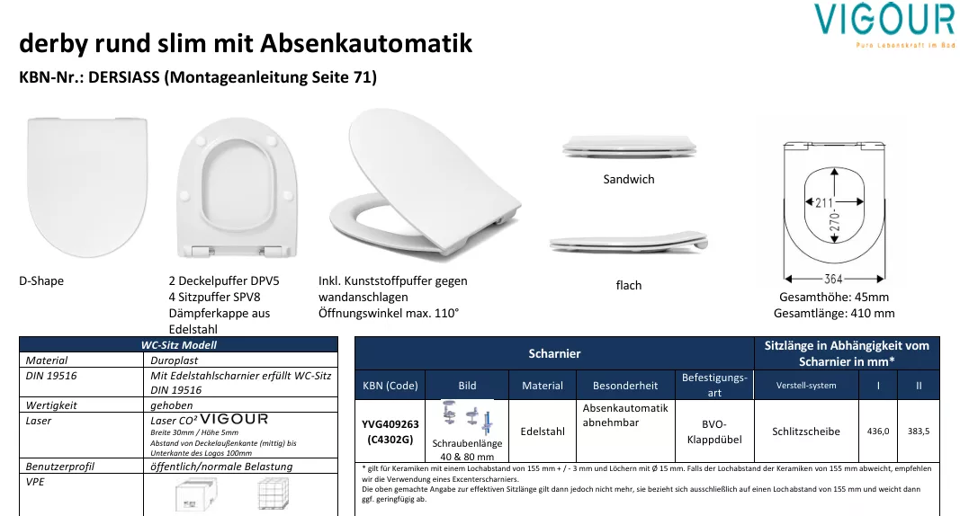 VIGOUR WC-Sitz derby rund slimmit Absenkautomatik | DERSIASS