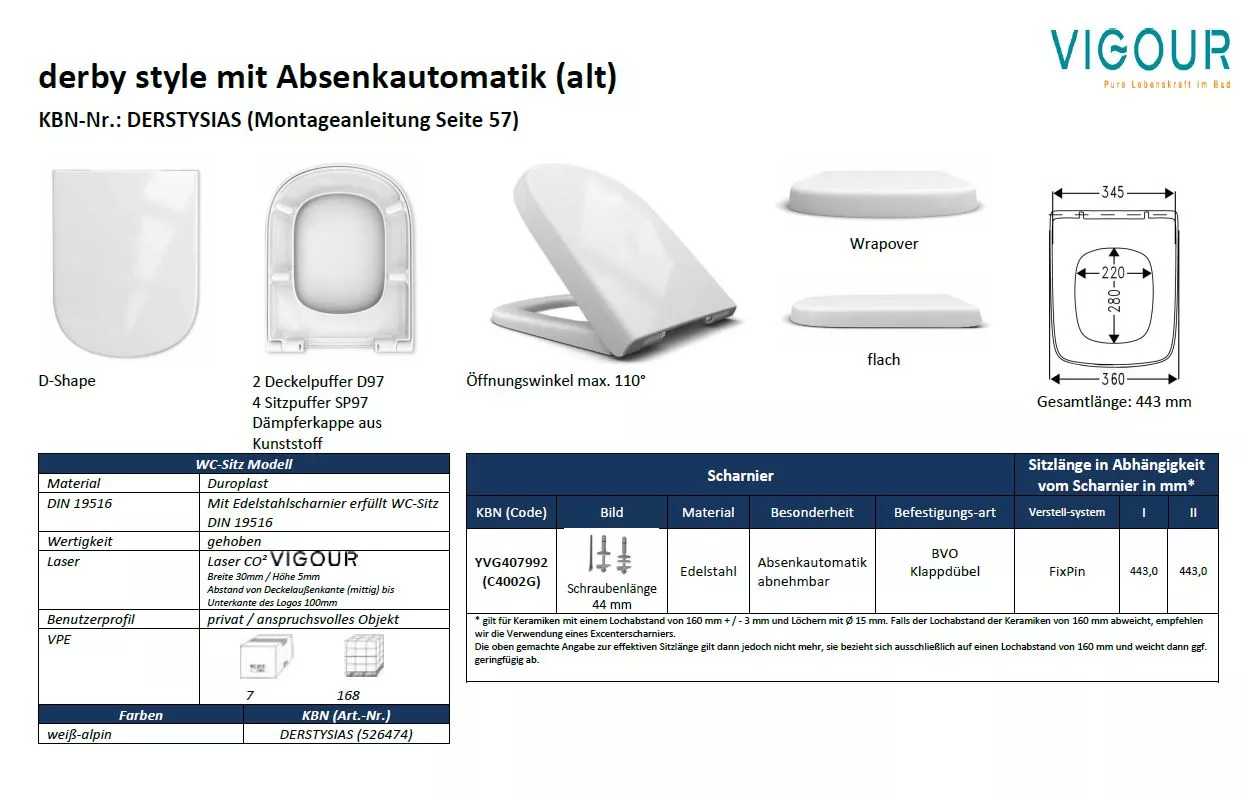 Vigour WC-Sitz derby style DERSTYSIAS weiss mit Absenkautomatik VIG abnehmbar