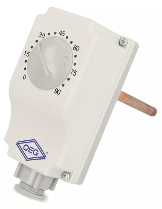 Tauchthermostat TC2-100 0-90°C, 1/2" Länge: 100 mm, IP40 Kesselthermostat Regler