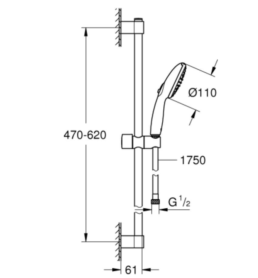 GROHE Brausestangenset Tempesta 110 275983 600mm 2 Strahlarten chrom | 27598003