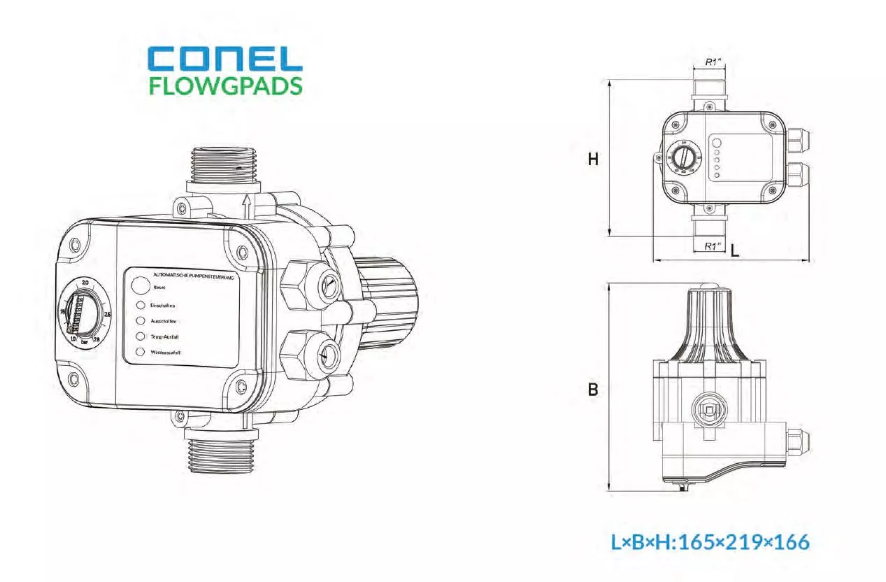CONEL Gartenpumpen-Druckschalter FLOW 230V steckerfertig inkl. Anschlusskabel 0,6 m