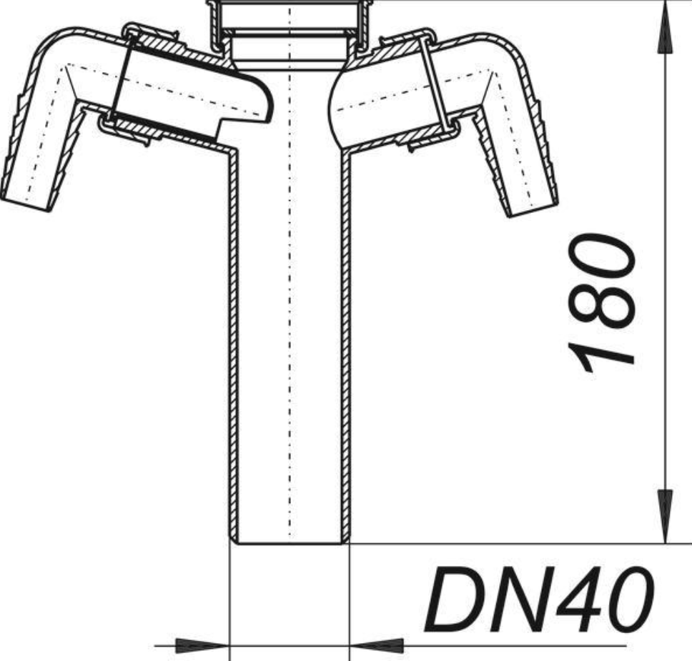 Dallmer Ablaufrohr 1 1/2"xDN 40 m.2 Schlauchtüllen m.überwurfmutter | 080219