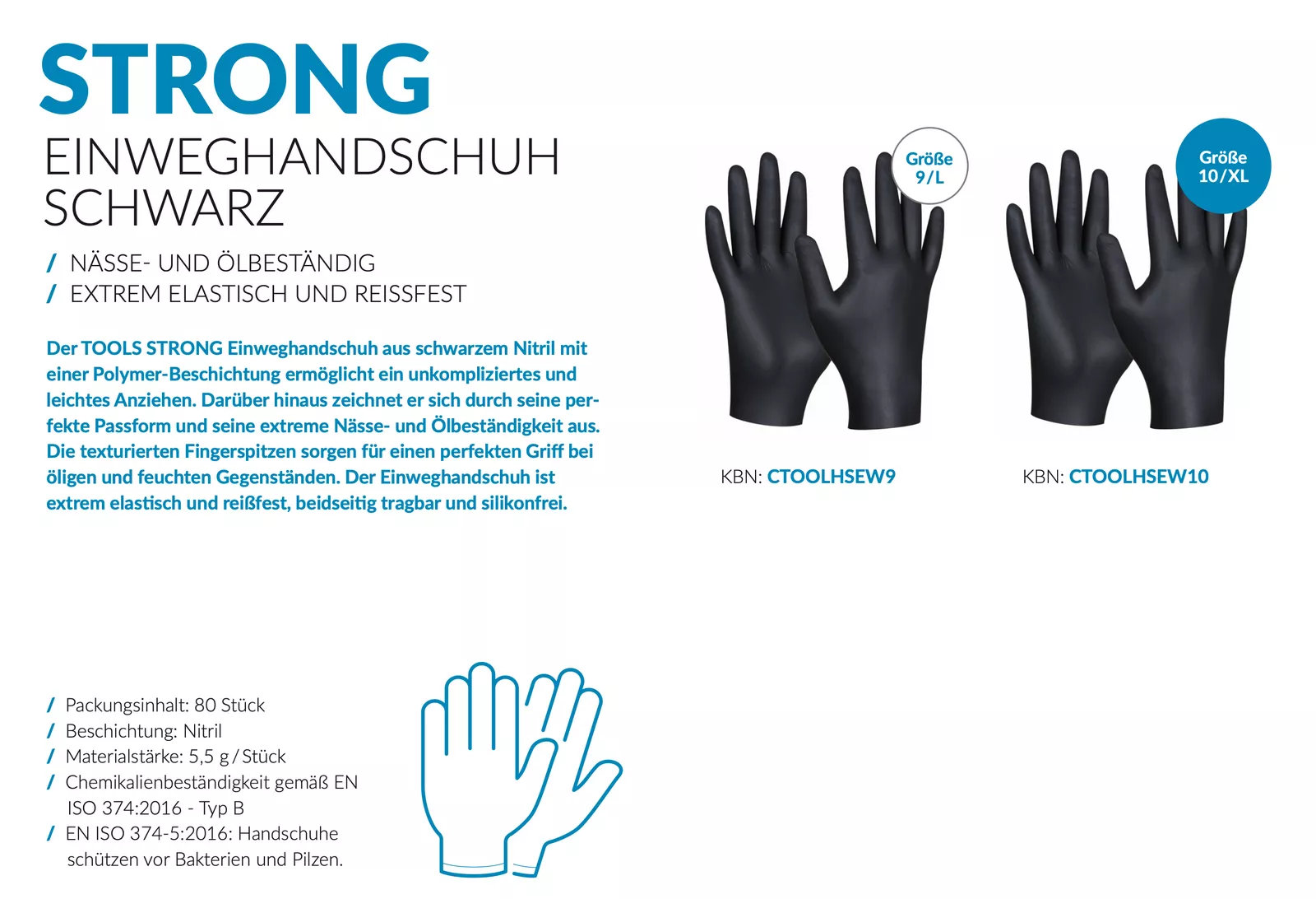 Conel TOOLS STRONG Einweghandschuh Nitril Gr. 9 L bis 10 XL,schwarz,ölbeständig,VPE 80 Stck.