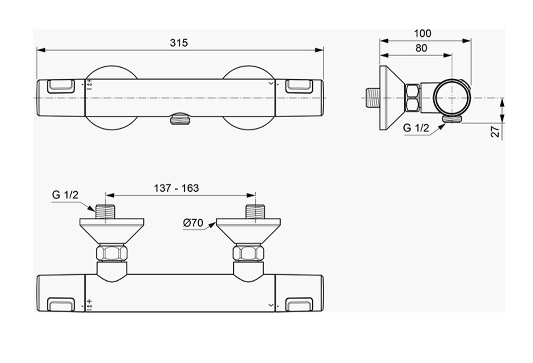 Ideal Standard AP-Brausethermostat Ceratherm T25 chrom | A7201AA