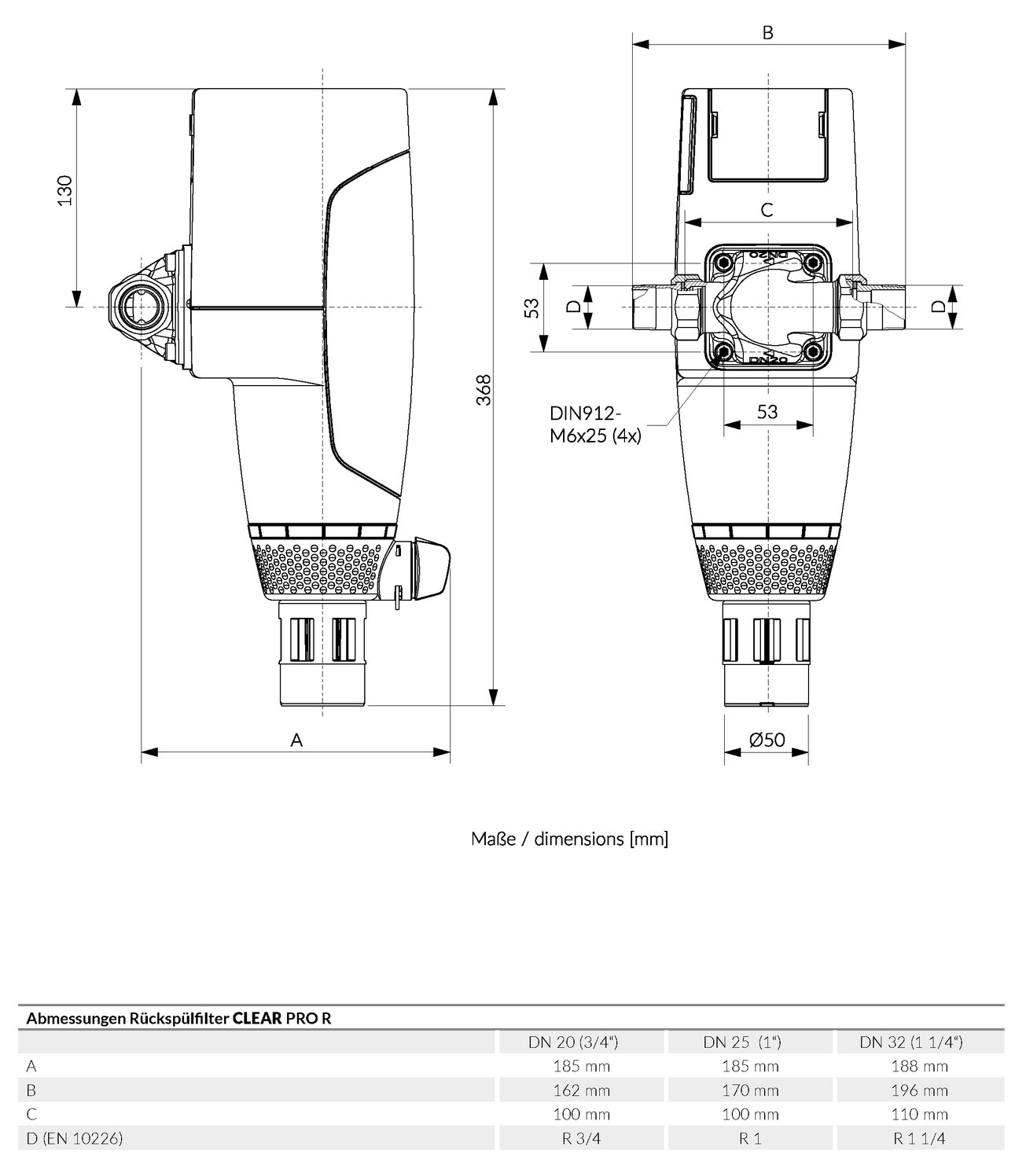 CONEL CLEAR PRO R 20 / 25 / 32 / 40 / 50 Rückspülfilter mit Manometer und Einbauflansch | CLEARPR