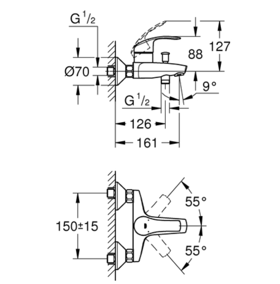 Grohe EH-Badebatterie Eurosmart Standard o.Garnitur verchromt | 3330000
