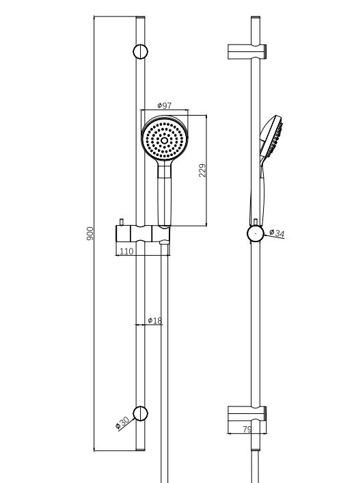 VIGOUR Brausegarnitur individual 1.0 m Stange 90 cm kürzbar Schlauch & Handbrause 1-fach Strahl