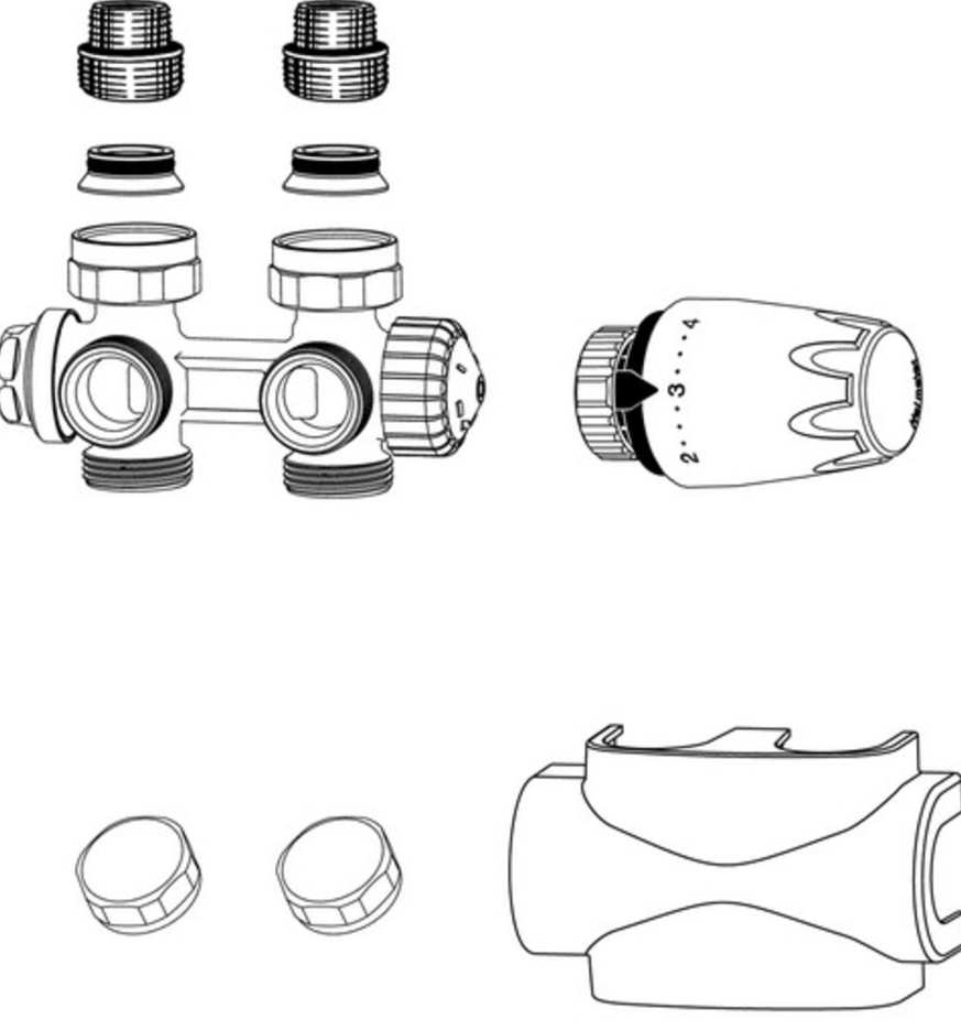 Heimeier Multilux 4-Set f.Durchgang/Eck DN 20 weiss 1/2" IG und 3/4" AG | 9690-27.000