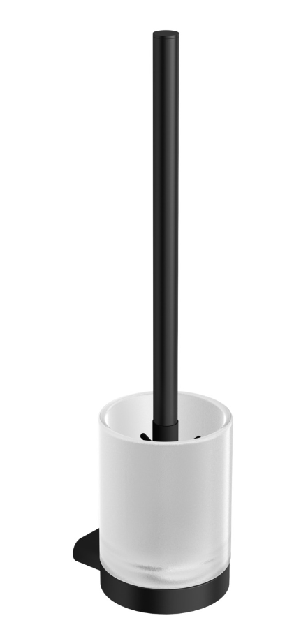 VIGOUR WC-Bürstengarnitur white mit sat. Glasbehälter schwarz matt | WHBUSM