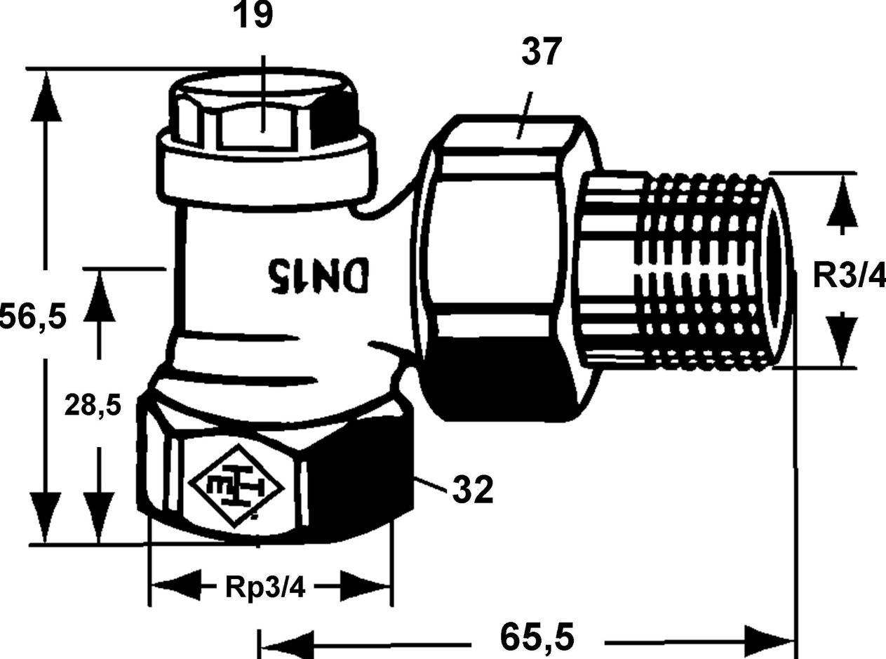 Heimeier Radiator-Verschraubung Regulux 3/4" Eck vernickelt m.Entleerung | RVE20VH