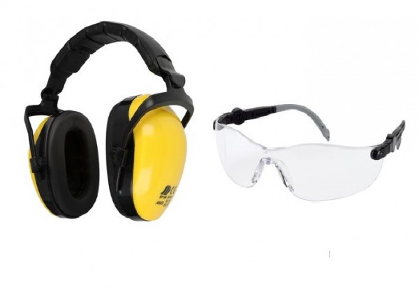 Profi Set Gehörschutz inkl. Premium Schutzbrille verstellbar Kapselgehörschützer