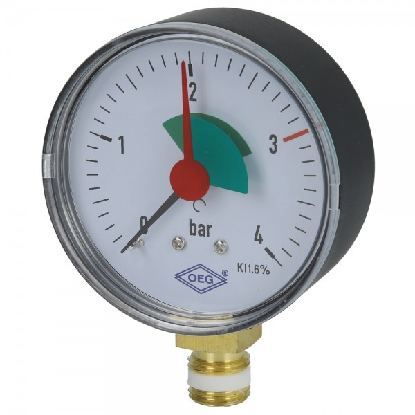 Heizungsmanometer Radial 0 - 4 Bar 63 mm 1/4 " Manometer Radial