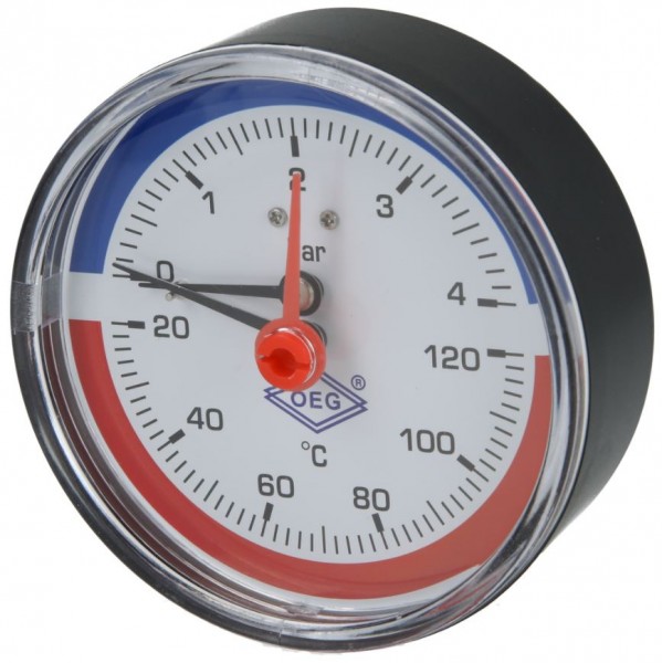 Thermomanometer Thermometer Manometer 1/2 " AG axial 4 Bar 0-120°C 80 mm